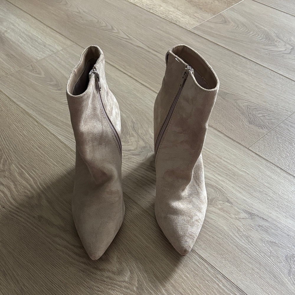Target Beige Pointed-Toe Suede Ankle Boots - Women's